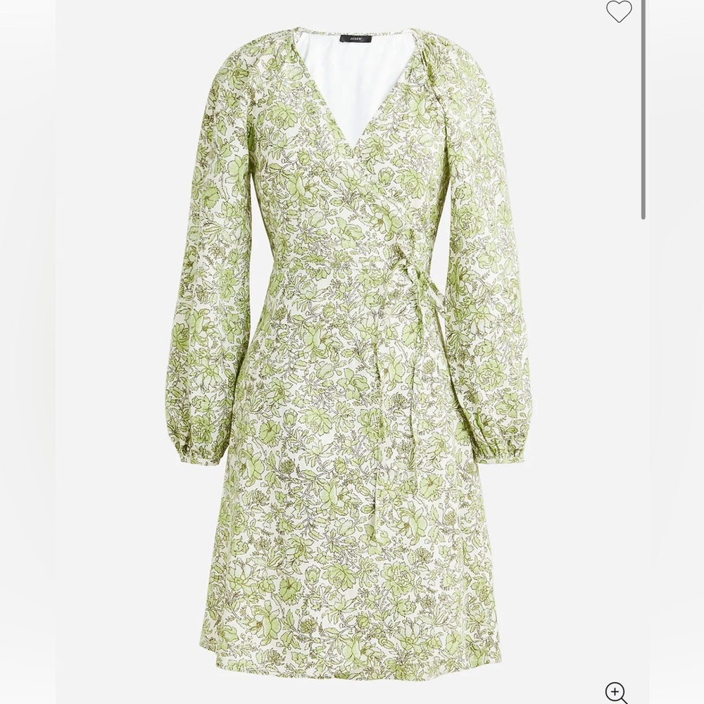 J. Crew Linen Wrap Dress in Tossed Floral -  green and ivory Size Small